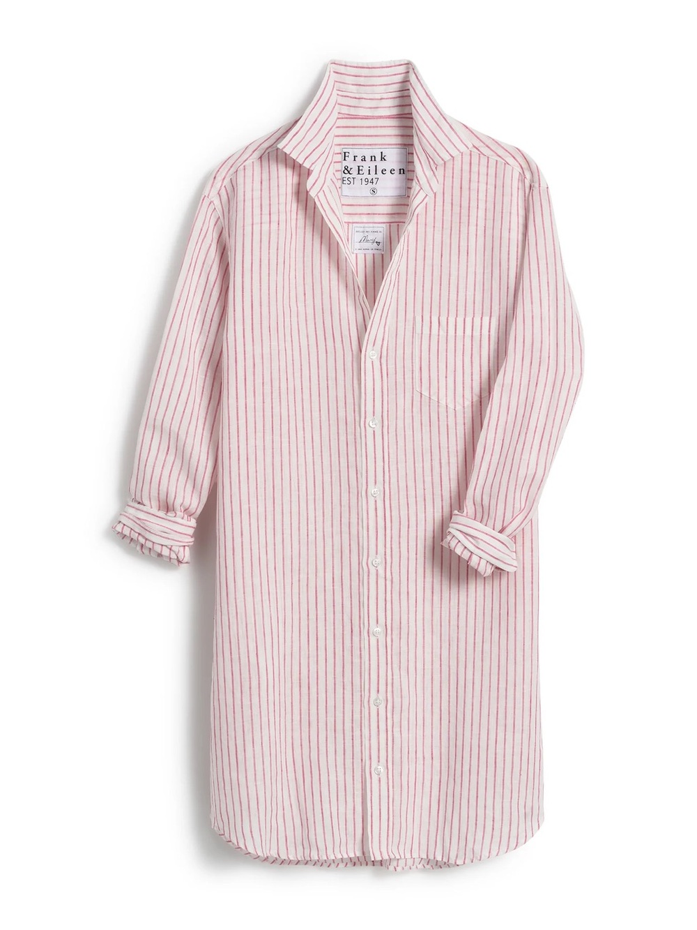 Frank & Eileen Mary Classic Linen Shirtdress in Pink Stripe